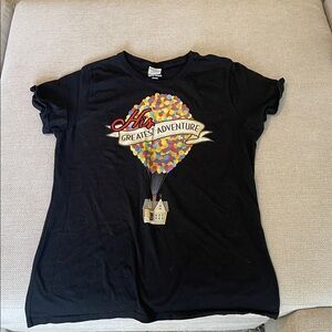 Black Graphic T-Shirt with Colorful Balloon Design